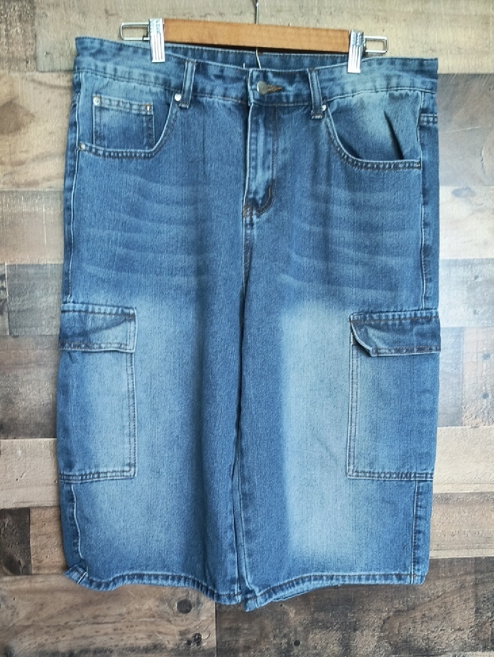 Manfinity Blue Denim Cargo Jorts Shorts Sz 34 Large Men